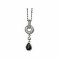 14K White Gold 6x4 Oval Genuine Blue Sapphire and .08 CTW Diamond Pendant on 18" Rolo Chain